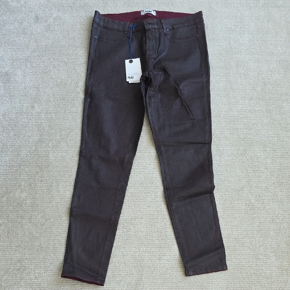 PAIGE Dark burgundy verdugo ultra skinny Coated Jean, Size 32 NWT